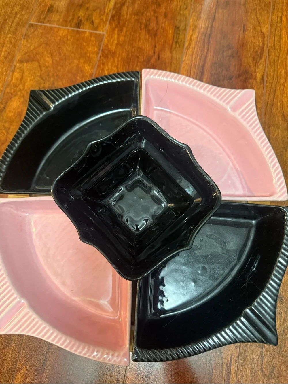 Vintage Baribocraft Divided Serving Platter Set in Pink and Black Lazy Susan